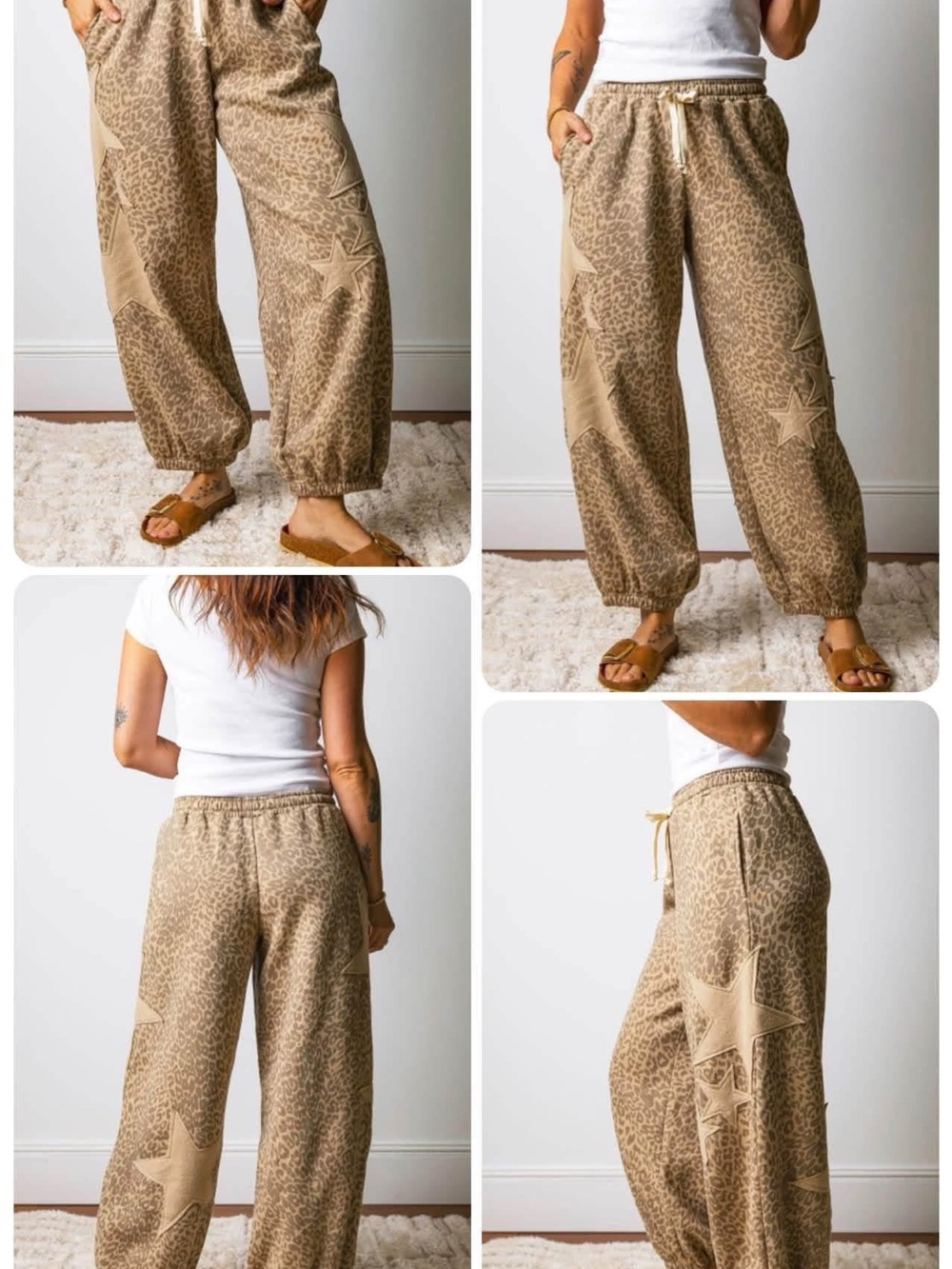 Tan Leopard Print Star-Accent Pull-On Jogger Pants
